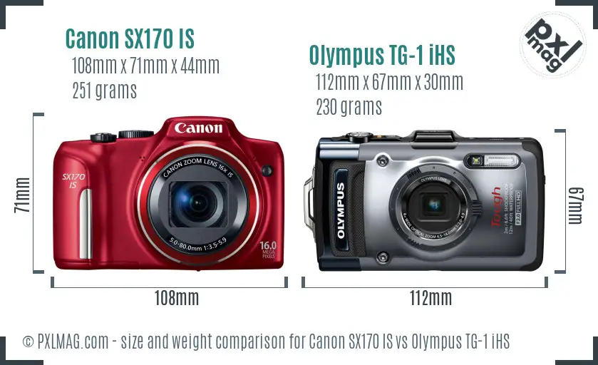 Canon SX170 IS vs Olympus TG-1 iHS size comparison Canon SX170 IS vs Olympus TG-1 iHS size comparison