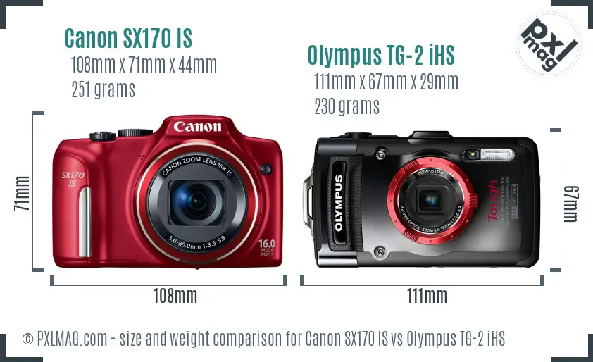 Canon SX170 IS vs Olympus TG-2 iHS size comparison Canon SX170 IS vs Olympus TG-2 iHS size comparison