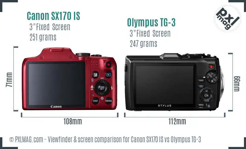 Canon SX170 IS vs Olympus TG-3 Screen and Viewfinder comparison