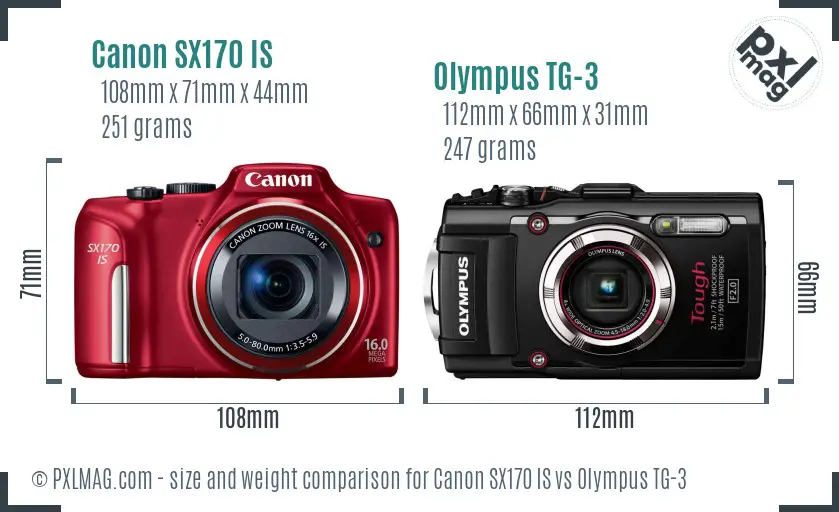 Canon SX170 IS vs Olympus TG-3 size comparison