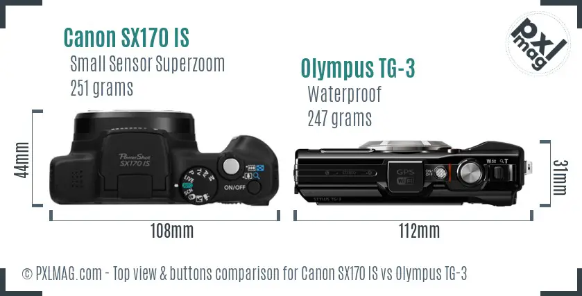 Canon SX170 IS vs Olympus TG-3 top view buttons comparison