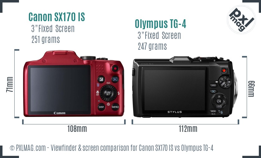 Canon SX170 IS vs Olympus TG-4 Screen and Viewfinder comparison