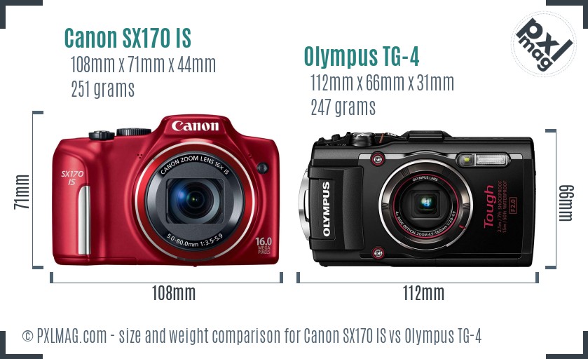 Canon SX170 IS vs Olympus TG-4 size comparison
