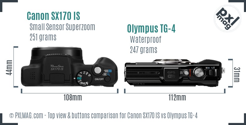 Canon SX170 IS vs Olympus TG-4 top view buttons comparison