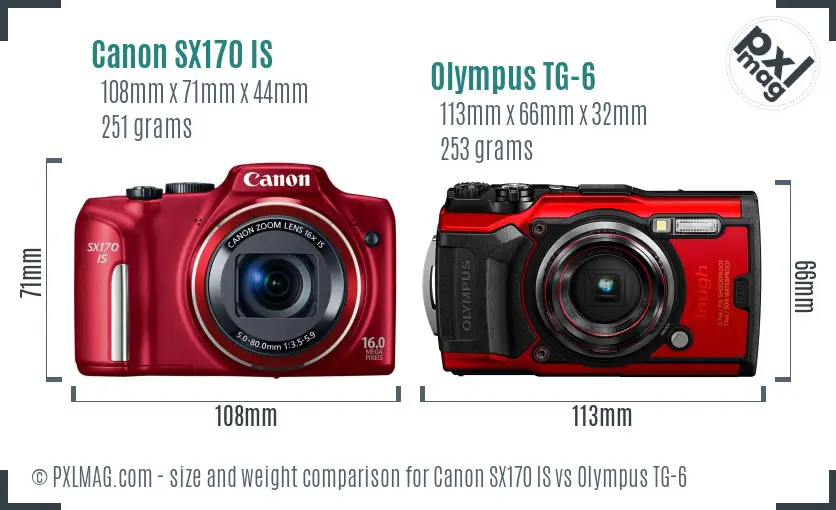 Canon SX170 IS vs Olympus TG-6 size comparison Canon SX170 IS vs Olympus TG-6 size comparison
