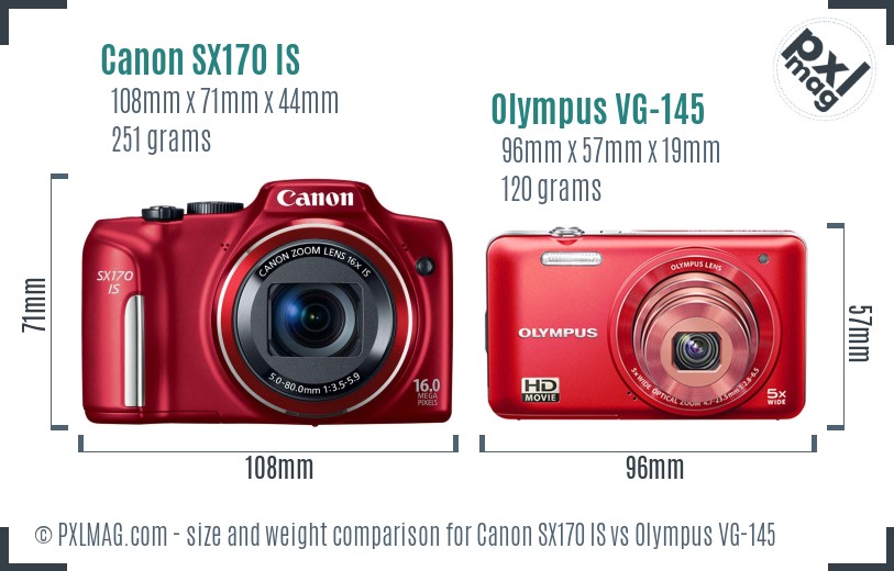 Canon SX170 IS vs Olympus VG-145 size comparison Canon SX170 IS vs Olympus VG-145 size comparison