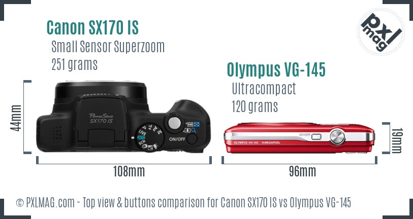 Canon SX170 IS vs Olympus VG-145 top view buttons comparison