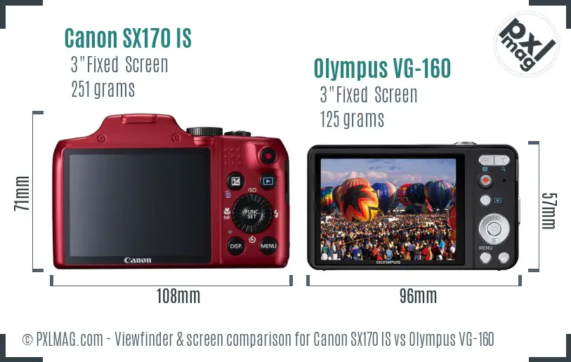 Canon SX170 IS vs Olympus VG-160 Screen and Viewfinder comparison