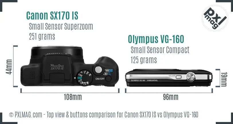 Canon SX170 IS vs Olympus VG-160 top view buttons comparison