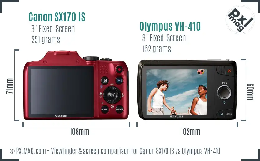 Canon SX170 IS vs Olympus VH-410 Screen and Viewfinder comparison