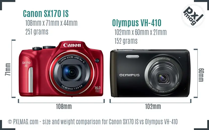 Canon SX170 IS vs Olympus VH-410 size comparison