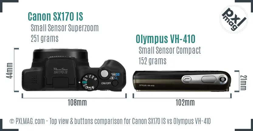 Canon SX170 IS vs Olympus VH-410 top view buttons comparison