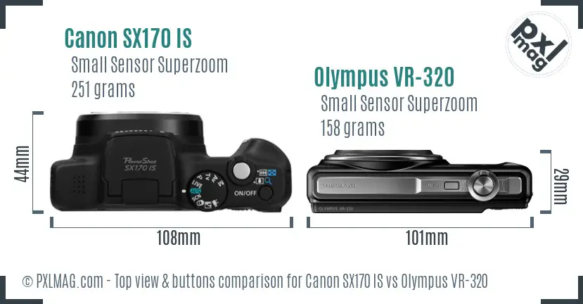 Canon SX170 IS vs Olympus VR-320 top view buttons comparison