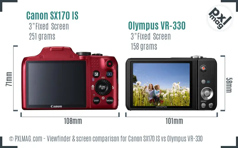 Canon SX170 IS vs Olympus VR-330 Screen and Viewfinder comparison