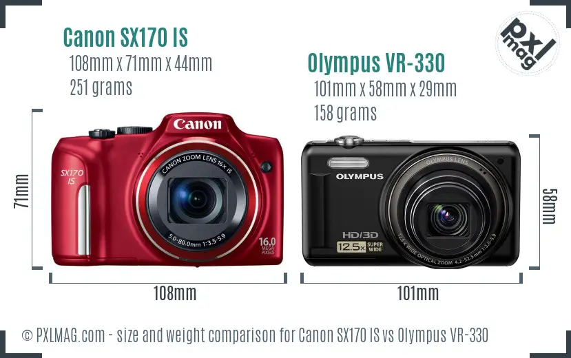 Canon SX170 IS vs Olympus VR-330 size comparison