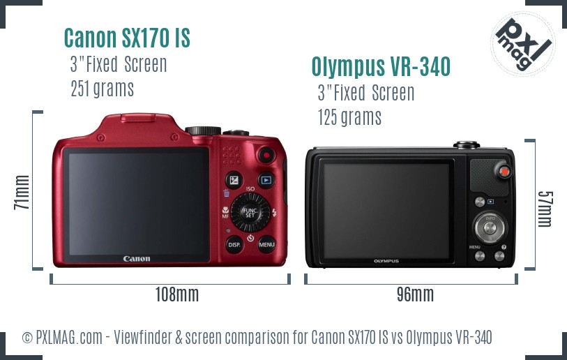 Canon SX170 IS vs Olympus VR-340 Screen and Viewfinder comparison