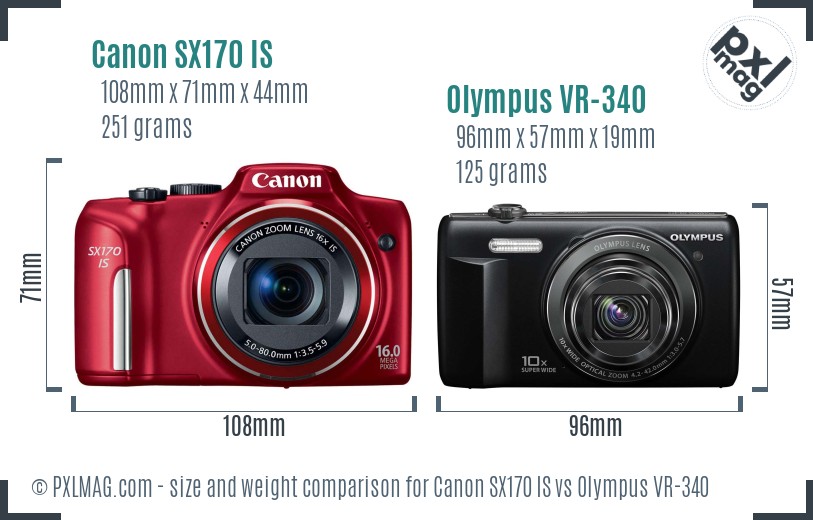 Canon SX170 IS vs Olympus VR-340 size comparison