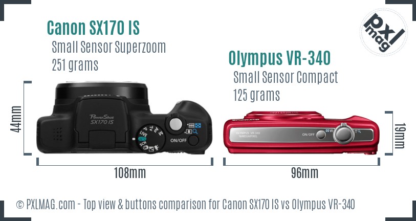 Canon SX170 IS vs Olympus VR-340 top view buttons comparison
