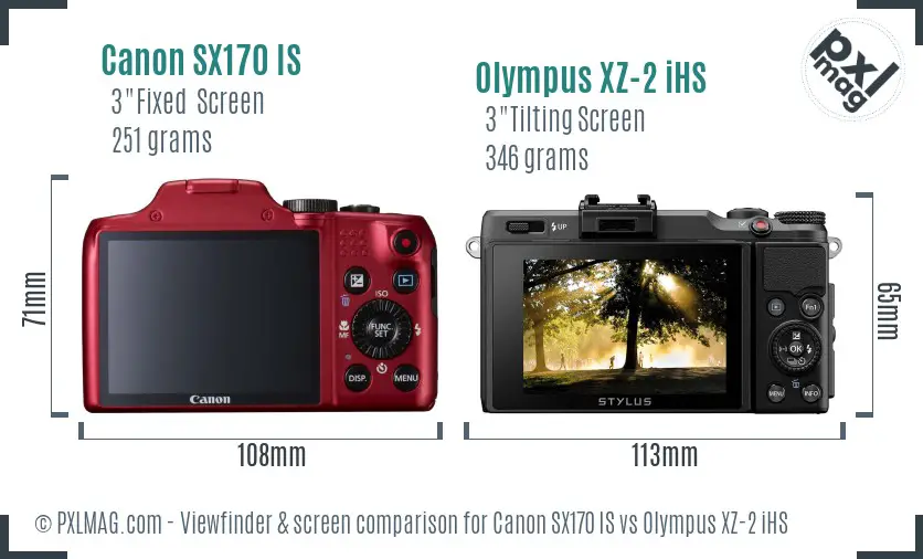 Canon SX170 IS vs Olympus XZ-2 iHS Screen and Viewfinder comparison