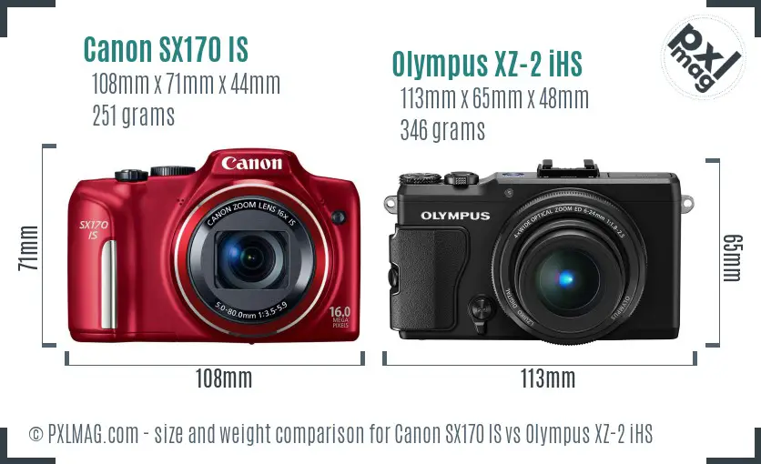 Canon SX170 IS vs Olympus XZ-2 iHS size comparison