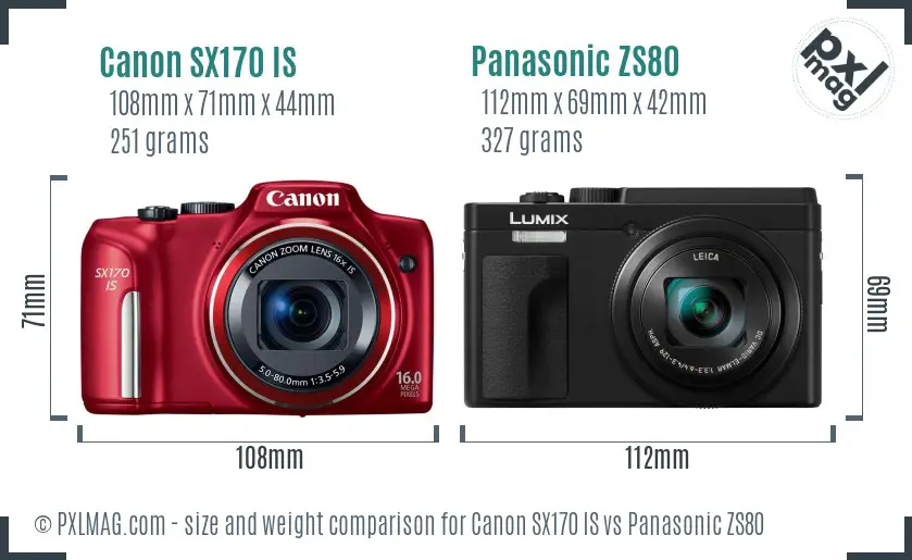 Canon SX170 IS vs Panasonic ZS80 size comparison