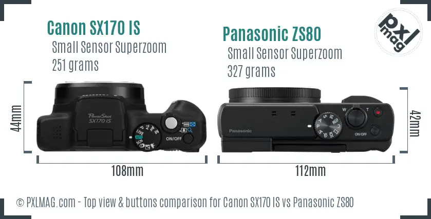 Canon SX170 IS vs Panasonic ZS80 top view buttons comparison