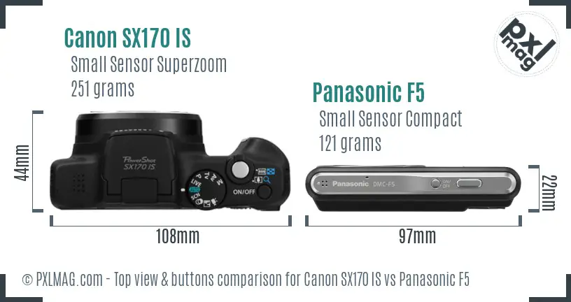 Canon SX170 IS vs Panasonic F5 top view buttons comparison