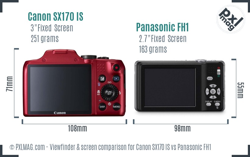 Canon SX170 IS vs Panasonic FH1 Screen and Viewfinder comparison