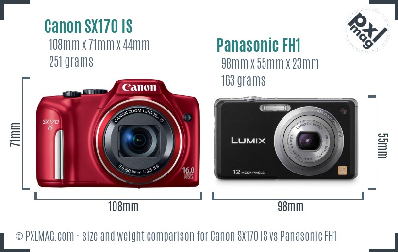 Canon SX170 IS vs Panasonic FH1 size comparison