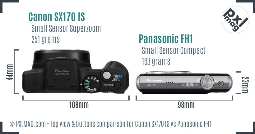 Canon SX170 IS vs Panasonic FH1 top view buttons comparison