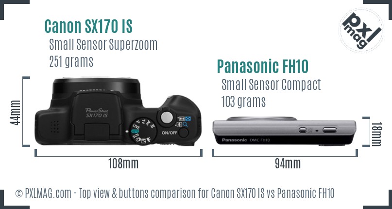 Canon SX170 IS vs Panasonic FH10 top view buttons comparison