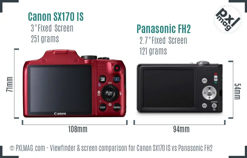 Canon SX170 IS vs Panasonic FH2 Screen and Viewfinder comparison