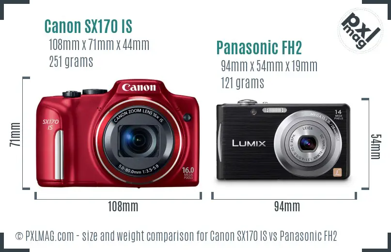 Canon SX170 IS vs Panasonic FH2 size comparison