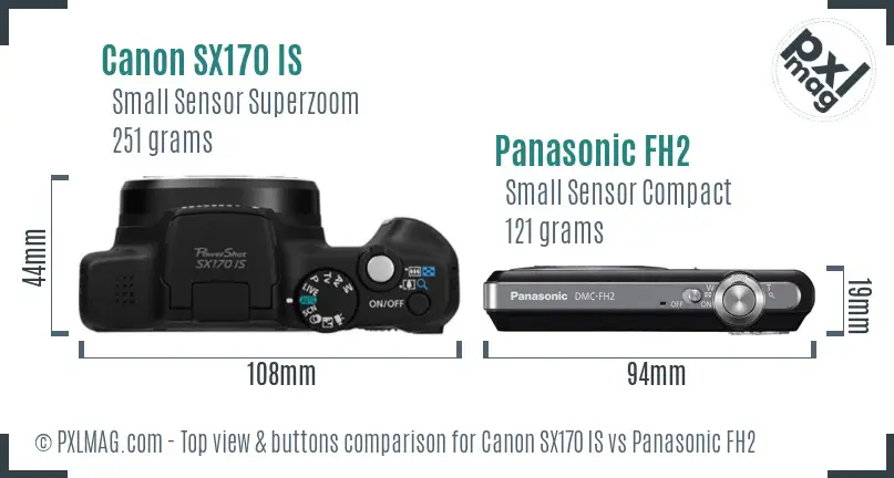 Canon SX170 IS vs Panasonic FH2 top view buttons comparison