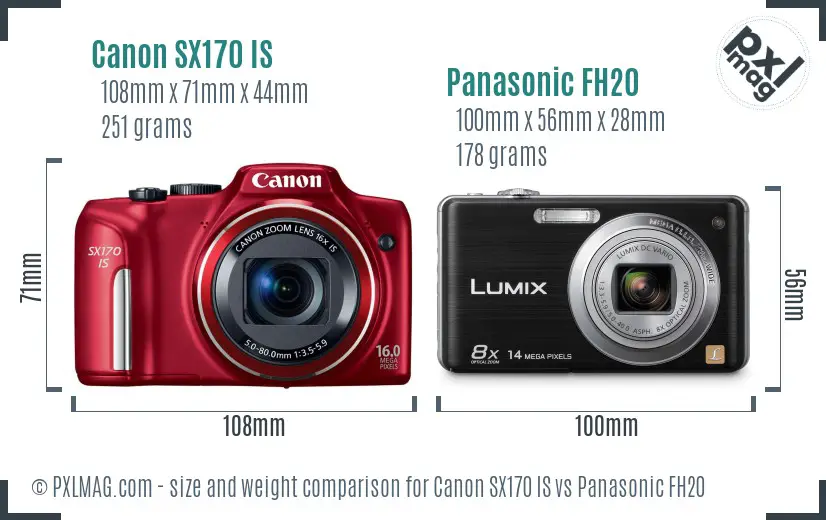 Canon SX170 IS vs Panasonic FH20 size comparison Canon SX170 IS vs Panasonic FH20 size comparison