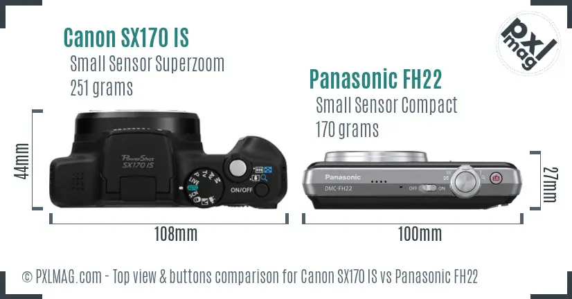 Canon SX170 IS vs Panasonic FH22 top view buttons comparison