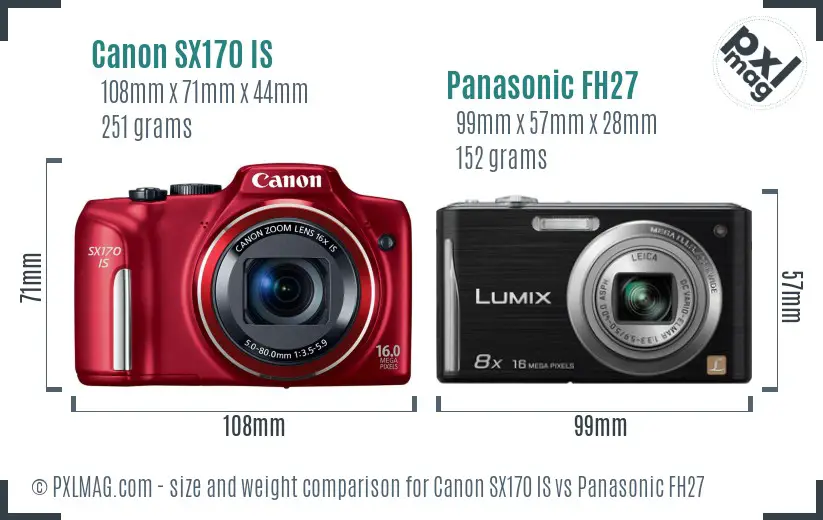 Canon SX170 IS vs Panasonic FH27 size comparison