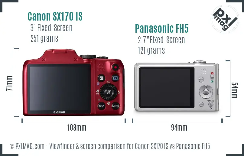 Canon SX170 IS vs Panasonic FH5 Screen and Viewfinder comparison Canon SX170 IS vs Panasonic FH5 Screen and Viewfinder comparison