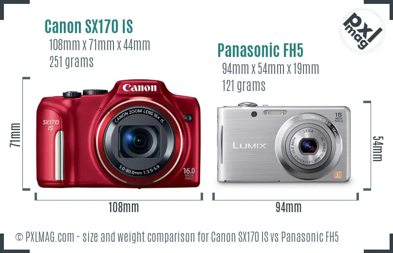 Canon SX170 IS vs Panasonic FH5 size comparison Canon SX170 IS vs Panasonic FH5 size comparison