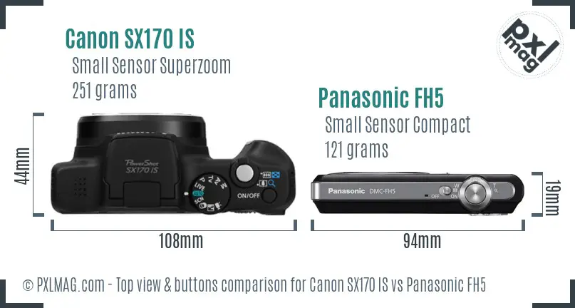 Canon SX170 IS vs Panasonic FH5 top view buttons comparison Canon SX170 IS vs Panasonic FH5 top view buttons comparison