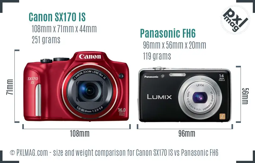 Canon SX170 IS vs Panasonic FH6 size comparison Canon SX170 IS vs Panasonic FH6 size comparison