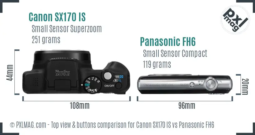 Canon SX170 IS vs Panasonic FH6 top view buttons comparison