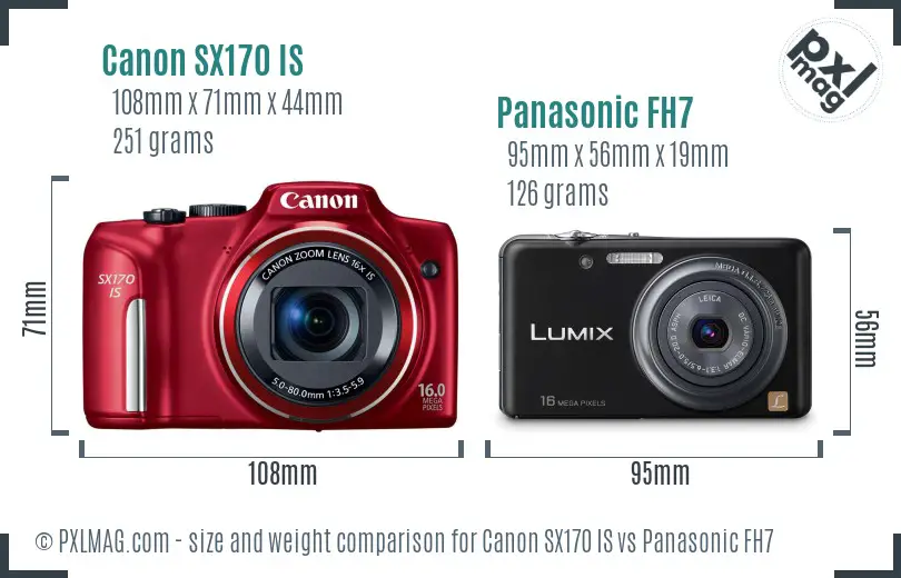 Canon SX170 IS vs Panasonic FH7 size comparison