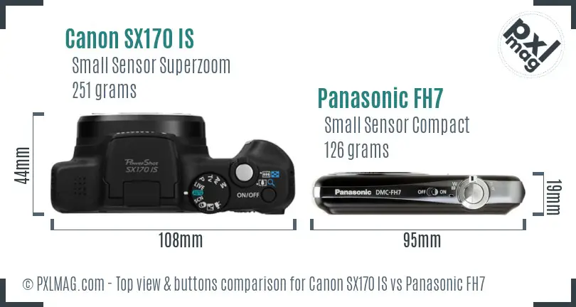 Canon SX170 IS vs Panasonic FH7 top view buttons comparison