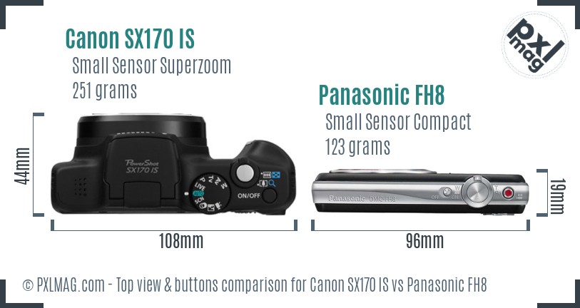 Canon SX170 IS vs Panasonic FH8 top view buttons comparison