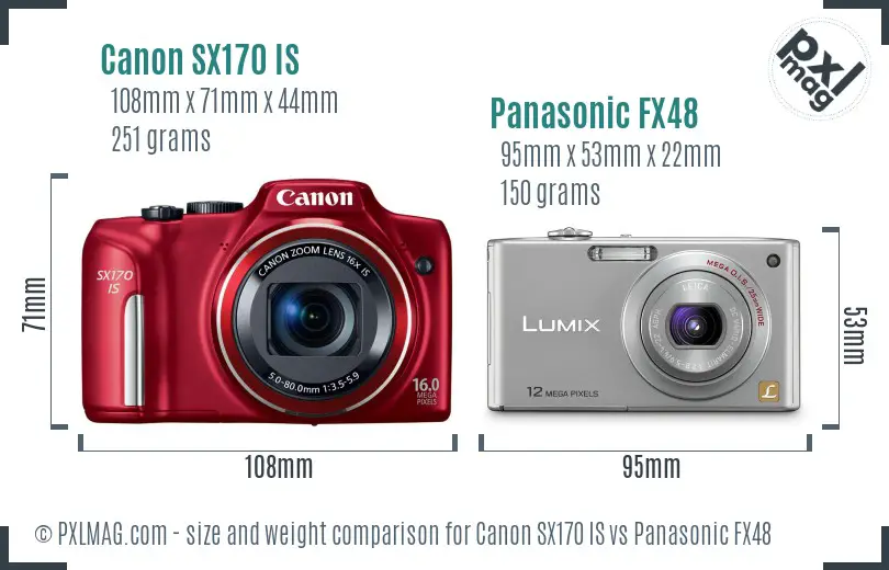 Canon SX170 IS vs Panasonic FX48 size comparison