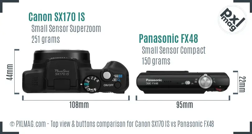 Canon SX170 IS vs Panasonic FX48 top view buttons comparison