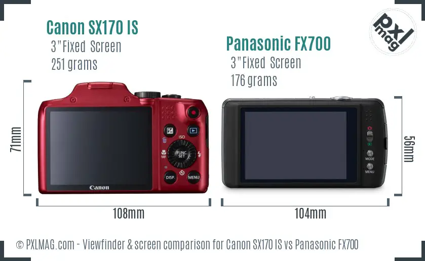 Canon SX170 IS vs Panasonic FX700 Screen and Viewfinder comparison