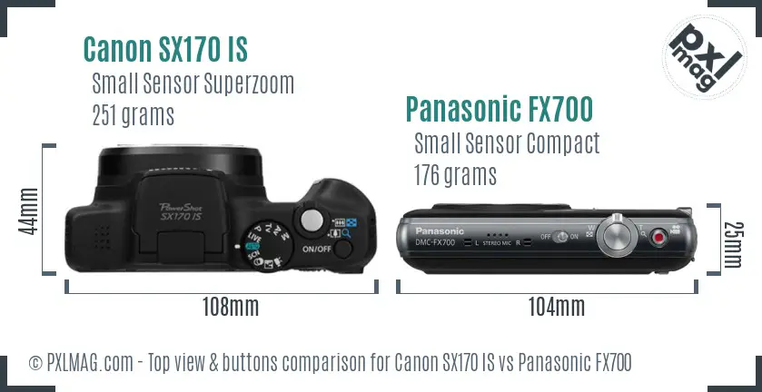 Canon SX170 IS vs Panasonic FX700 top view buttons comparison