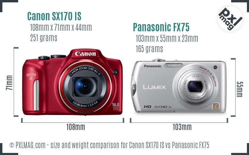 Canon SX170 IS vs Panasonic FX75 size comparison